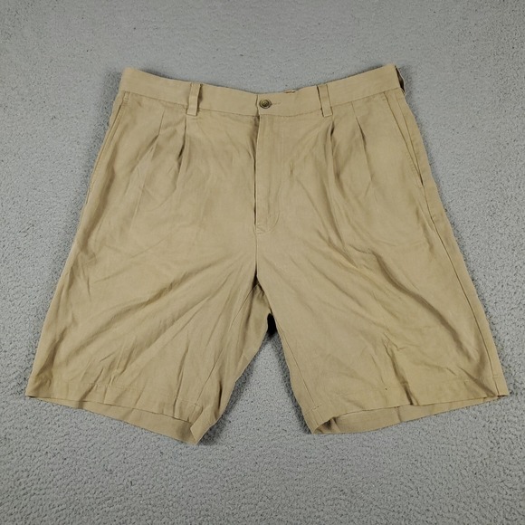 Tommy Bahama Other - Tommy Bahama Beige Silk Rayon Pleated Casual Chinos Shorts Mens Size 34